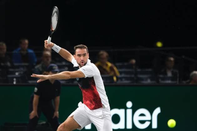 October 29, 2024, Paris, France: MARIN CILIC (CRO) returns the ball to ARTHUR FILS (FRA) during two one of Rolex Paris Masters 1000 tournament at Paris Accor Arena Stadium in Paris France Paris France - ZUMAp119 20241029_zaf_p119_018 Copyright: xPierrexSteveninx