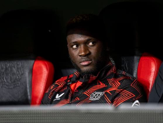 Victor Boniface (Bayer 04 Leverkusen, 22) auf der Ersatzbank. 29.10.2024, Fussball, DFB-Pokal, GER, Leverkusen, BayArena, Saison 24 25 Copyright: HMBxMedia xMarcoxBader