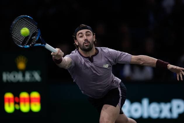 Paris, 29.10.2024 Tennis Rolex Paris Masters 2024, Casper Ruud - Jordan Thompson v.l., Jordan Thompson spielt eine Vorhand. Copyright: AntonioxBorga