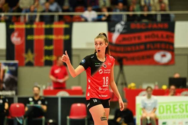 Sarah Straube (Dresdner SC, 18) Dresdner SC vs. VfB Suhl Lotto Thueringen, 1. Volleyball Bundesliga Frauen, Spielzeit 2024 2025, 30.10.2024 Dresdner SC vs. VfB Suhl Lotto Thueringen, 1. Volleyball Bundesliga Frauen, Spielzeit 2024 2025, 30.10.2024 Dresden Copyright: xEibner-Pressefoto PatrickxHoepnex EP_PHR