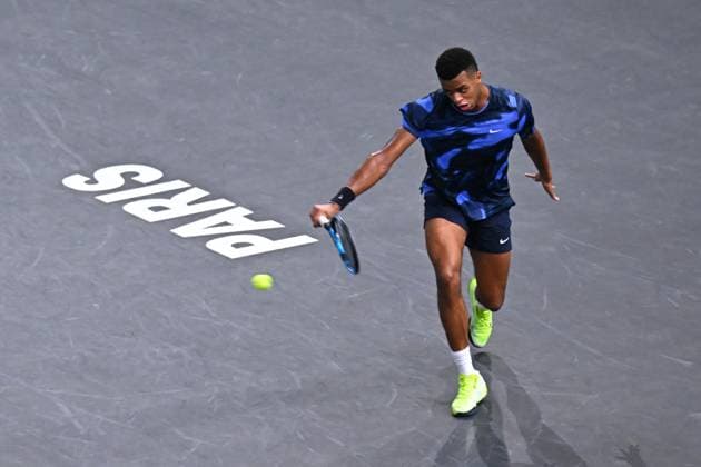 Rolex Paris Masters - 2nd Round Giovanni Mpetshi Perricard (FRA) during his second round at the 2024 Rolex Paris Masters at the Accor Arena in Paris, France, on October 30, 2024. Photo by Corinne Dubreuil ABACAPRESS.COM Paris France  Copyright: xDubreuilxCorinne ABACAx