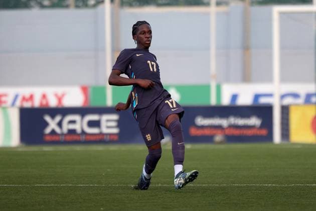 TA™ QALI, MALTA - OCTOBER 30: Andre Dike of England is in action during the UEFA European Under-17 Championship 2025 Group 1 qualifying soccer match between Sweden and England at the Centenary Stadium, Ta™ Qali, Malta on October 30, 2024. Sweden v England Under-17 Championship UEFA Qualifying 2025 UEFA_U17_QLFY_25