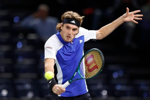 October 31, 2024, Paris, Paris, France: Stefanos TSITSIPAS (GRE),in action during the Rolex masters Paris match between Stefanos TSITSIPAS (GRE), and Francisco CERUNDOLO (ARG) at Accor hotel arena on October 31 2024. Paris France - ZUMAb253 20241031_zsp_b253_028 Copyright: xLoicxBaratouxx