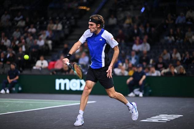 Rolex Paris Masters - Third Round Stefanos Tsitsipas (GRE) during his third round at the 2024 Rolex Paris Masters at the Accor Arena in Paris, France, on October 31, 2024. Photo by Corinne Dubreuil ABACAPRESS.COM Paris France  Copyright: xDubreuilxCorinne ABACAx