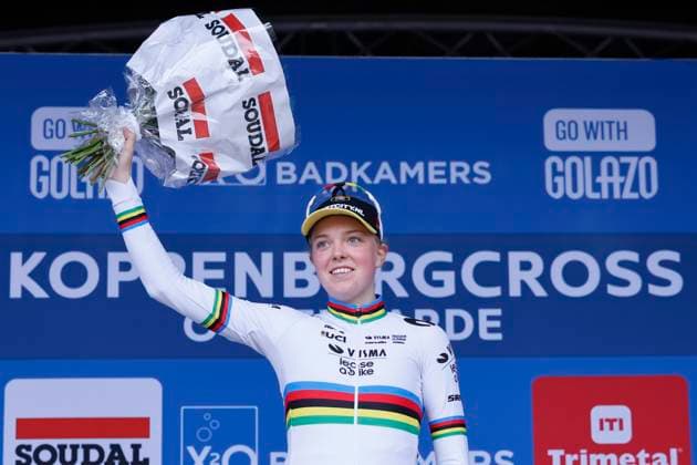 X2O Badkamers Trofee cyclocross - Koppenbergcross 2024 OUDENAARDE, BELGIUM - NOVEMBER 01 : Van Empel Fem (NED) of Visma Lease A Bike pictured during the podium ceremony of the Koppenbergcross, the first leg of the women elite X2O Badkamers Trofee cyclocross series 2024-2025 in Oudenaarde, Belgium, 01 11 2024 Oudenaarde Belgium  Copyright: xJanxDexMeuleneirx