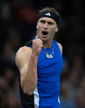 (241102) -- PARIS, Nov. 2, 2024 -- Alexander Zverev of Germany reacts while competing against Stefanos Tsitsipas of Greece during the singles quarter-final match at Paris ATP, Tennis Herren Masters 1000 tennis tournament in Paris, France, Nov. 1, 2024. (Photo by Xinhua) (SP)FRANCE-PARIS-TENNIS-ATP-MASTERS NehaxGaneriwal 