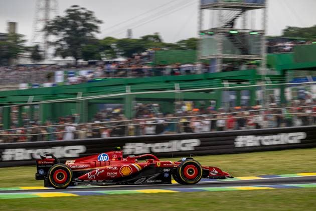 SAO PAULO, BRAZIL: Carlos Sainz, racing for the Ferrari team during the 2024 Formula 1 Sao Paulo Grand Prix at the Interlagos Circuit in Sao Paulo, Brazil
