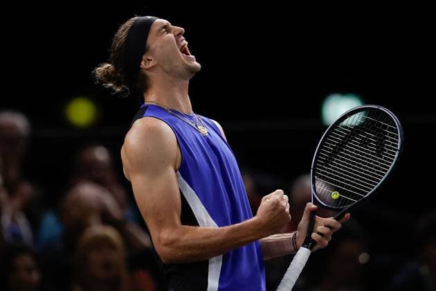 ROLEX PARIS MASTERS TENNIS 2024 Paris, 02.11.2024 Halbfinale, Holger Rune (DK) - Alexander Zverev (GER) v.l. Alexander Zverev (GER) jubelt, jubelschrei Copyright: AntonioxBorga