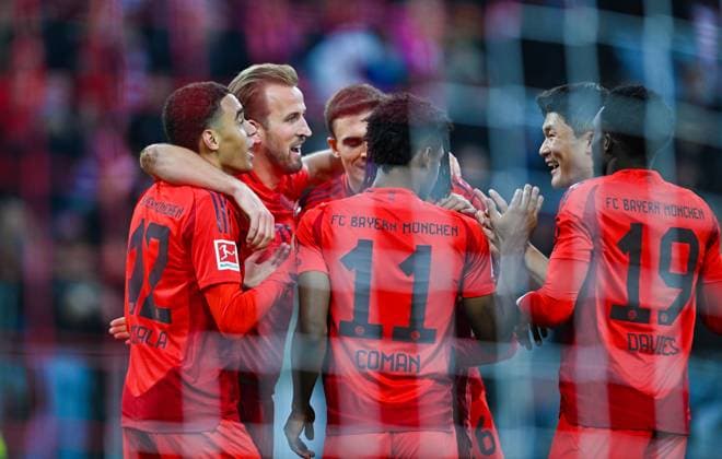 Sport Themen der Woche KW44 Sport Bilder des Tages Harry Kane (FC Bayern Muenchen), Jamal Musiala (FC Bayern Muenchen), Joao Palhinha (FC Bayern Muenchen) und Min-Jae Kim (FC Bayern Muenchen) bejubeln das dritte Tor ihrer Mannschaft, Bundesliga, FC Bayern München v 1. FC Union Berlin, Allianz Arena am 02. November 2024 in München, Deutschland. (Foto von Silas Schueller DeFodi Images) Harry Kane (FC Bayern Muenchen), Jamal Musiala (FC Bayern Muenchen), Joao Palhinha (FC Bayern Muenchen) und Min-Jae Kim (FC Bayern Muenchen) celebrate the third goal by their team, Bundesliga, FC Bayern München v 1. FC Union Berlin, Allianz Arena on November 2, 2024 in Munich, Germany. (Photo by Silas Schueller DeFodi Images) DFL regulations prohibit any use of photographs as image sequences and or quasi-video. not used in POL SRB CRO FRA GBR NED ITA USA Defodi-738_738_BAYUNI_20241102__195 *** Harry Kane FC Bayern Muenchen , Jamal Musiala FC Bayern Muenchen , Joao Palhinha FC Bayern Muenchen and Min Jae Kim FC Bayern Muenchen celebrate the third goal by their team, Bundesliga, FC Bayern München v 1 FC Union Berlin, Allianz Arena on November 02, 2024 in Munich, Germany Photo by Silas Schueller DeFodi Images Harry Kane FC Bayern Muenchen , Jamal Musiala FC Bayern Muenchen , Joao Palhinha FC Bayern Muenchen and Min Jae Kim FC Bayern Muenchen celebrate the third goal by their team, Bundesliga, FC Bayern München v 1 FC Union Berlin, Allianz Arena on November 2, 2024 in Munich, Germany Photo by Silas Schueller DeFodi Images DFL regulations prohibit any use of photographs as image sequences and or quasi video not used in POL SRB CRO FRA GBR NED ITA USA Defodi 738 738 BAYUNI 20241102 195 Defodi-738 not used in POL SRB CRO FRA GBR NED ITA USA DFL regulations prohibit any use of photographs as image sequences and or quasi-video.