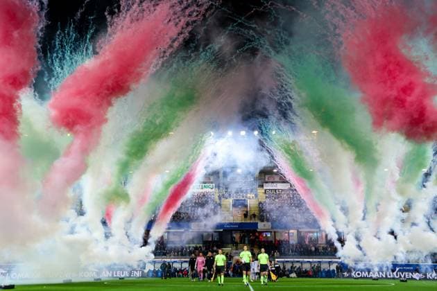 Sport Themen der Woche KW44 Sport Bilder des Tages OH Leuven v Club Brugge - Jupiler Pro League LEUVEN, BELGIUM - NOVEMBER 02 : The teams line up during the pre-match show ahead of the Jupiler Pro League match between OH Leuven and Club Brugge on November 2, 2024 in Leuven, Belgium, 02 11 2024  Copyright: xTomasxSiskx