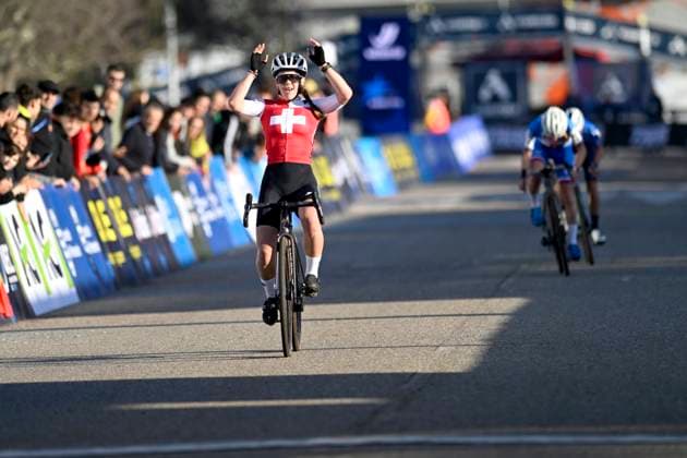 2024 UEC Cyclo-Cross EC - Women Juniors PONTEVEDRA, SPAIN - NOVEMBER 03 : Grossmann Anja (SUI) wins during the 2024 UEC Cyclo-Cross European Championships for Women Juniors on November 03, 2024 in Pontevedra, Spain, 03 11 2024 Pontevedra Spain  Copyright: xNicoxVereeckenx