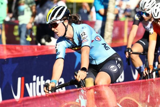 Belgian Nette Coppens pictured in action during the U23 Women race at the European Championships cyclocross cycling in Pontevedra, Spain, Sunday 03 November 2024. DAVIDxPINTENS  x104423040x