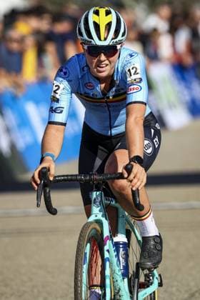 Belgian Nette Coppens pictured in action during the U23 Women race at the European Championships cyclocross cycling in Pontevedra, Spain, Sunday 03 November 2024. DAVIDxPINTENS  x104425828x