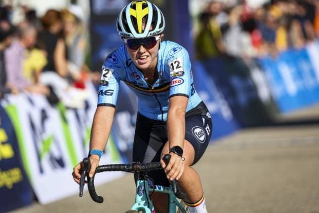 Belgian Nette Coppens pictured in action during the U23 Women race at the European Championships cyclocross cycling in Pontevedra, Spain, Sunday 03 November 2024. DAVIDxPINTENS  x104425844x
