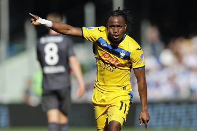 Italy: Serie a football match SSC Napoli vs Atalanta BC Atalanta s Nigerian forward Ademola Lookman celebrates after scoring a goal during the Serie A football match between SSC Napoli and Atalanta BC at the Diego Armando Maradona Stadium in Naples, November 3, 2024. ABPH5754 Copyright: xAntonioxBalascox
