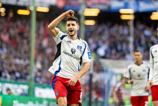 Hamburg, 3. November 2024 - Fußball, 2. Bundesliga 2024 25, Hamburger SV - 1. FC Nürnberg: Daniel Elfadli (Hamburger SV, 8) bejubelt seinen Treffer zum 1:0 DFL REGULATIONS PROHIBIT ANY USE OF PHOTOGRAPHS AS IMAGE SEQUENCES AND OR QUASI-VIDEO.