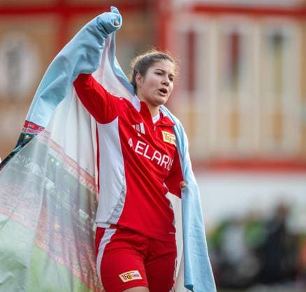 Fussball, Frauen, Saison 2024 2025, 2. Bundesliga (9. Spieltag), 1. FC Union Berlin - SV Meppen, Anouk Blaschka (1. FC Union), Jubel nach Abpfiff, 03.11.2024, Copyright: xSebastianxRäppold MatthiasxKochx