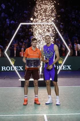 ROLEX PARIS MASTERS TENNIS 2024 Paris, 03.11.2024 Finale, Alexander Zverev (GER) - Ugo Humbert (FRA) v.l. Siegerehrung Rolex Masters 2024 Ugo Humbert (FRA) und Sieger Alexander Zverev (GER) mit Pokale Copyright: AntonioxBorga