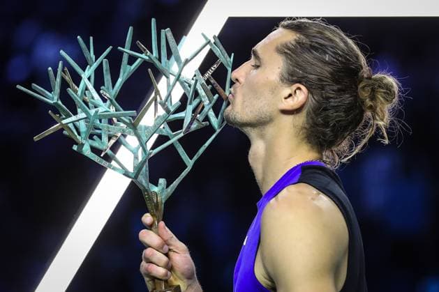 November 3, 2024, Paris, France, France: Alexander ZVEREV of Germany celebrates his victory with the trophy during the seventh day of the Rolex Paris Masters 1000 tennis tournament at Accor Arena on November 03, 2024 in Paris, France. Paris France - ZUMAm308 20241103_zsp_m308_019 Copyright: xMatthieuxMirvillex