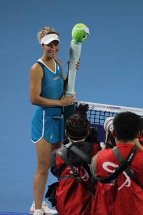 China Jiujiang WTA, Tennis Damen Jiangxi Open Viktorija Golubic of Switzerland celebrates with the trophy after winning the WTA Jiangxi Open in Jiujiang city in central China s Jiangxi province Sunday, Nov. 03, 2024. Golubic beat Rebecca Sramkova of Slovakia in the final by 6-3, 7-5., Credit:FEATURECHINA Avalon CHINA, JIANGXI, JIUJIANG  Copyright: xFEATURECHINAx xAvalonx 0777791898st