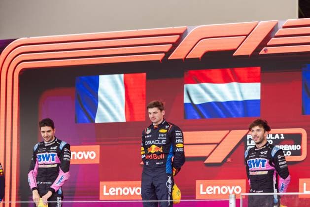 FORMULA 1 LENOVO GRANDE PREMIO DE SAO PAULO 2024 02.11.2024, Autodromo Jose Carlos Pace, Interlagos, FORMULA 1 LENOVO GRANDE PREMIO DE SAO PAULO 2024 , im Bild Sieger Max Verstappen (NLD), Oracle Red Bull Racing, 2.Platz für Esteban Ocon (FRA), Alpine F1 Team, 3.Platz für Pierre Gasly (FRA)