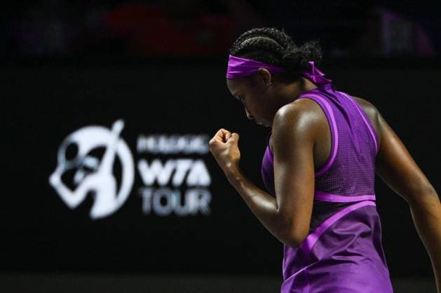 WTA, Tennis Damen Finals 2024 - Day 2 RIYADH, SAUDI ARABIA - NOVEMBER 03: Coco Gauff of USA during her match against Jessica Pegula of USA on day 2 of the 2024 WTA Finals, part of the Hologic WTA Tour, held at King Saud University Indoor Arena on November 03, 2024, in Riyadh, Saudi Arabia. Riyadh Saudi Arabia  Copyright: xArturxWidakx originalFilename:widak-wtafinal241103_npGfd.jpg