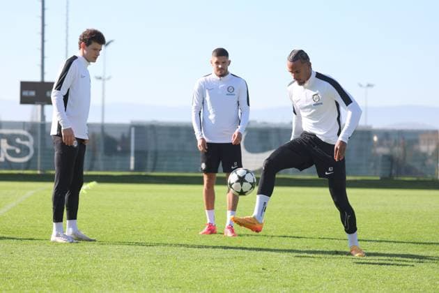 SOCCER - UEFA CL, Dortmund vs Sturm GRAZ,AUSTRIA,04.NOV.24 - SOCCER - UEFA Champions League, Borussia Dortmund vs SK Sturm Graz, preview, training Sturm. Image shows Erencan Yardimci, Emir Karic and Emanuel Aiwu (Sturm).  GEPAxpictures xChrisxBauer