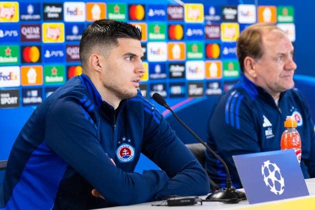 SLOVAN BRATISLAVA - GNK DINAMO ZAGREB press conference, PK, Pressekonferenz Player of Slovan Marko Tolic during the press conference ahead of league phase of UEFA Champions League football match between SK Slovan Bratislava and GNK Dinamo Zagreb. Bratislava, Slovakia, November 04, 2024. PUBLICATION NOT IN SLOVAKIA Copyright: xx slovan_dinamo_pressconference017
