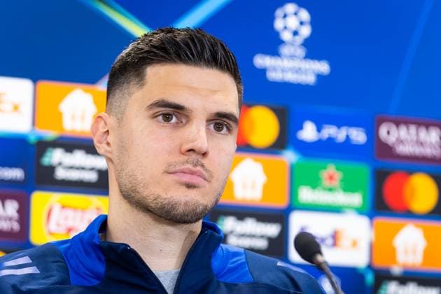 SLOVAN BRATISLAVA - GNK DINAMO ZAGREB press conference, PK, Pressekonferenz Player of Slovan Marko Tolic during the press conference ahead of league phase of UEFA Champions League football match between SK Slovan Bratislava and GNK Dinamo Zagreb. Bratislava, Slovakia, November 04, 2024. PUBLICATION NOT IN SLOVAKIA Copyright: xx slovan_dinamo_pressconference022