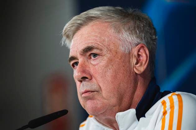Champions League 2024 25 League Phase MD4: Real Madrid Training Session and press conference, PK, Pressekonferenz Carlo Ancelotti, head coach of Real Madrid CF, seen speaking during the UEFA Champions League 2024 25 League Phase MD4 training and press conference at Ciudad Real Madrid on November 4, 2024 in Madrid, Spain. Valdebebas Ciudad Real Madrid Madrid Spain Copyright: xAlbertoxGardinx AGardin_20241104_Football_Champions_Real_Madrid_PC_012
