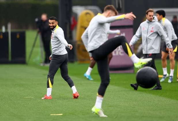 Liverpool at AXA Training Centre, Liverpool. Mohamed Salah of Liverpool reacts during a training session ahead of the Champion™s League match against Bayer Leverkusen. Picture date: 4th November 2024. Picture credit should read: Annabel Lee-Ellis Sportimage EDITORIAL USE ONLY. No use with unauthorised audio, video, data, fixture lists, club league logos or live services. Online in-match use limited to 120 images, no video emulation. No use in betting, games or single club league player publications. SPI-3437-0007