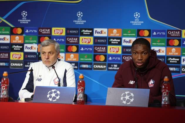 Camphin en pevele - FOOTBALL - LIGUE DES CHAMPIONS - LOSC - JUVENTUS PHOTOPQR VOIX DU NORD Pascal Bonniere ; 04 11 2024 ; Camphin en pevele , le 4 novembre 2024 , football , ligue des champions confÃ rence de presse du Losc avant le match Losc - Juventus de Turin au domaine de Luchin . photo Pascal Bonniere Bruno Genesio bafode Diakate France  Copyright: xPHOTOPQR VOIXxDUxNORD MAXPPPxPascalxBonnierex 20241104VDN7592 20241104VDN7592