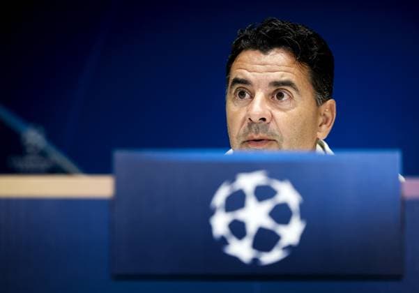 EINDHOVEN - Coach Michel Sanchez of Girona FC during a press conference, PK, Pressekonferenz prior to the Champions League match between PSV and Girona FC. ANP KOEN VAN WEEL xVIxANPxSportx xxANPxIVx 512691807 originalFilename: 512691807.jpg