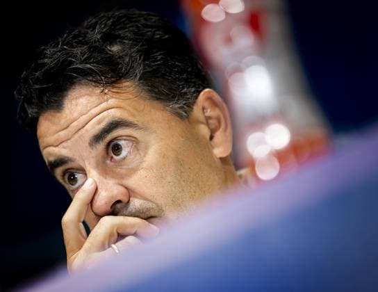 EINDHOVEN - Coach Michel Sanchez of Girona FC during a press conference, PK, Pressekonferenz prior to the Champions League match between PSV and Girona FC. ANP KOEN VAN WEEL xVIxANPxSportx xxANPxIVx 512692594 originalFilename: 512692594.jpg