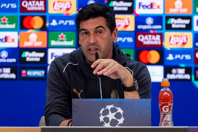 Champions League 2024 25 League Phase MD4: AC Milan Training Session and press conference, PK, Pressekonferenz Paulo Fonseca, head coach of AC Milan, seen speaking during the UEFA Champions League 2024 25 League Phase MD4 training and press conference at Estadio Santiago Bernabeu on November 4, 2024 in Madrid, Spain. Madrid Estadio Santiago Bernabeu Madrid Spain Copyright: xAlbertoxGardinx AGardin_20241104_Football_Champions_Milan_PC_005