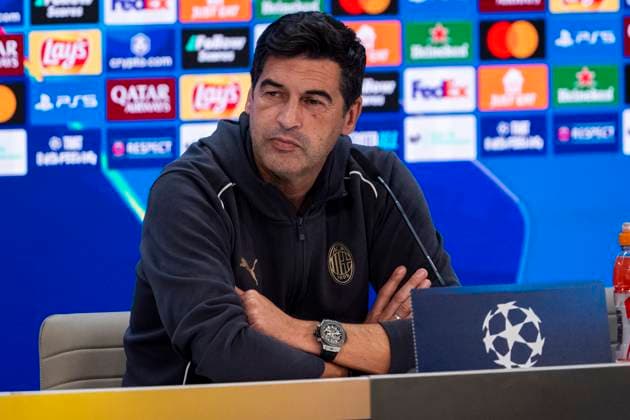 Champions League 2024 25 League Phase MD4: AC Milan Training Session and press conference, PK, Pressekonferenz Paulo Fonseca, head coach of AC Milan, seen speaking during the UEFA Champions League 2024 25 League Phase MD4 training and press conference at Estadio Santiago Bernabeu on November 4, 2024 in Madrid, Spain. Madrid Estadio Santiago Bernabeu Madrid Spain Copyright: xAlbertoxGardinx AGardin_20241104_Football_Champions_Milan_PC_008