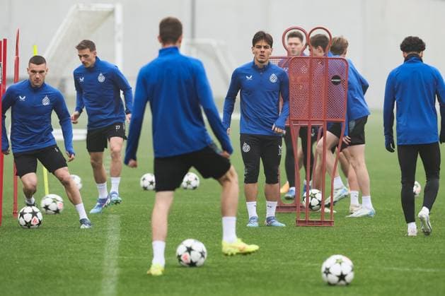 Club s Ardon Jashari (C) pictured during a training session of Belgian soccer team Club Brugge KV, Tuesday 05 November 2024 in Knokke-Heist. The team is preparing for tomorrow s game against English Aston Villa F.C., on day 4 of the UEFA Champions League league phase. BRUNOxFAHY  x104621352x