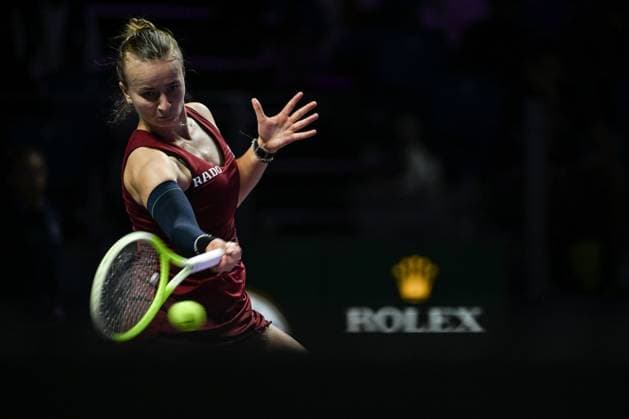 WTA, Tennis Damen Finals 2024 - Day 4 RIYADH, SAUDI ARABIA - NOVEMBER 05: Barbora Krejcikova of Czech Republic during her match against Jessica Pegula of USA, on day 4 of the 2024 WTA Finals, part of the Hologic WTA Tour, held at King Saud University Indoor Arena on November 05, 2024, in Riyadh, Saudi Arabia. Riyadh Saudi Arabia  Copyright: xArturxWidakx originalFilename:widak-wtafinal241105_npvzh.jpg