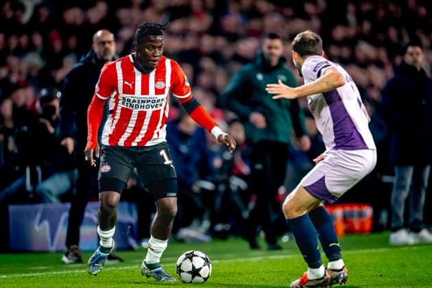 PSV Eindhoven forwarder Johan Bakayoko, during the match PSV - Girona at the Philips stadium for the UEFA Champions League - League phase - Matchday 4 season 2024-2025 in EINDHOVEN, Netherlands on 5 november 2024, (photo by Marcel van Dorst EYE4images DeFodi Images) not used in POL SRB CRO FRA GBR NED ITA USA Defodi-746_198084