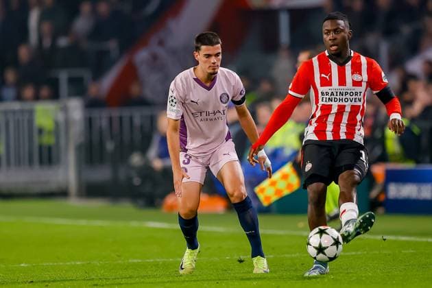 EINDHOVEN, 05-11-2024, Philips stadium. Dutch football. Champions League, season 2024 2025. Player PSV Ricardo Pepi vs player Girona Miguel GutiÅ½rrez PSV - Girona  x26675906x Copyright: