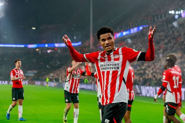 EINDHOVEN, 05-11-2024, Philips stadium. Dutch football. Champions League, season 2024 2025. Player PSV Malik Tillman celebrates after scoring 2-0 PSV - Girona  x26675918x Copyright: