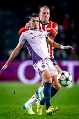 PSV Eindhoven defender Rick Karsdorp , Girona FC defender Miguel Gutierrez, during the match PSV - Girona at the Philips stadium for the UEFA Champions League - League phase - Matchday 4 season 2024-2025 in EINDHOVEN, Netherlands on 5 november 2024, (photo by Marcel van Dorst EYE4images DeFodi Images) not used in POL SRB CRO FRA GBR NED ITA USA Defodi-746_198101