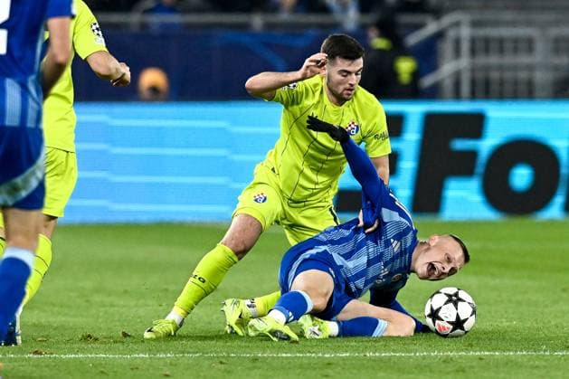 SK Slovan Bratislava v GNK Dinamo - UEFA Champions League 2024 25 League Phase MD4 Martin Baturina of Dinamo Zagreb and Nino Marcelli of Slovan Bratislava in action during the UEFA Champions League 2024 25 League Phase MD4 match between SK Slovan Bratislava and GNK Dinamo at National football stadium on November 5, 2024 in Bratislava, Slovakia.  MarkoxLukunic PIXSELL