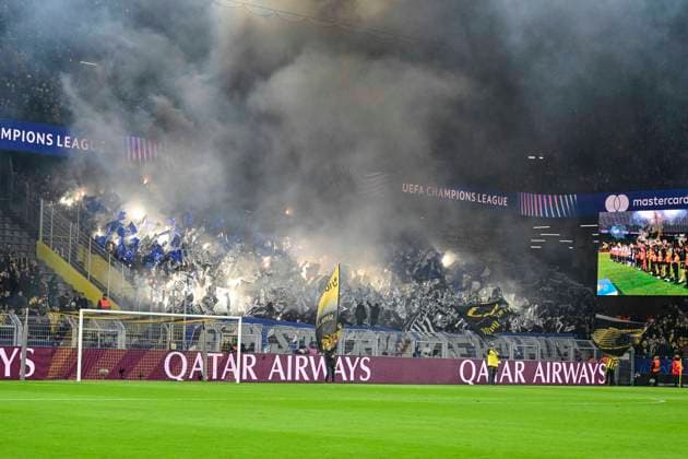 Pyro Pyrotechnik Fanblock Graz, Borussia Dortmund vs. SK Sturm Graz, Fussball, Champions League, 1 4. Spieltag, 05.11.2024 Dortmund Nordrhein-Westfalen Deutschland