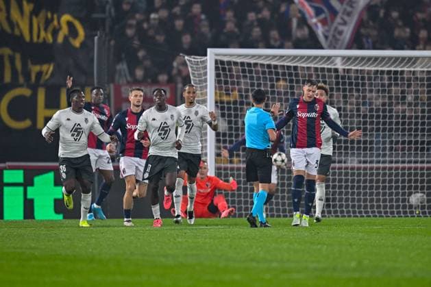 AS Monaco FC celebrates after scoring a goal disallowed during Bologna FC vs AS Monaco, UEFA Champions League football match in Bologna, Italy, November 05 2024  Copyright: xAlessioxMarini IPAxSportx xipa-ax xx IPA_51297556 IPA_Agency_IPA51297556