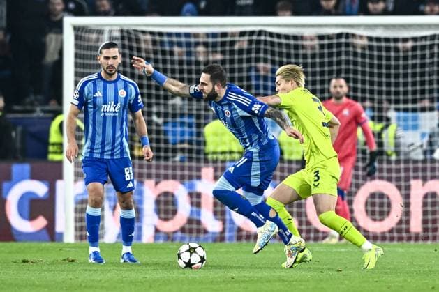 SK Slovan Bratislava v GNK Dinamo - UEFA Champions League 2024 25 League Phase MD4 Tigran Barseghyan of Slovan Bratislava and Takuya Ogiwara of Dinamo Zagreb competes for the ball during the UEFA Champions League 2024 25 League Phase MD4 match between SK Slovan Bratislava and GNK Dinamo at National football stadium on November 5, 2024 in Bratislava, Slovakia.  MarkoxLukunic PIXSELL