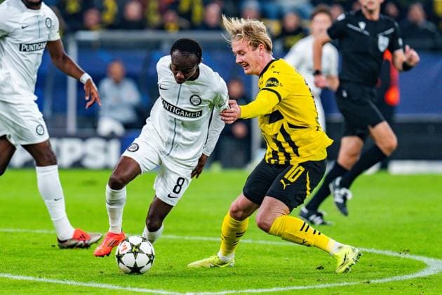 05.11.2024, Borussia Dortmund vs. Sturm Graz, UEFA Champions League, 4. Spieltag Julian Brandt (Borussia Dortmund, 10) Malick Yalcouye 8 (SK Sturm Graz) Copyright: xBahhoxKarax