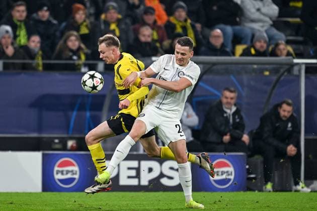 05.11.2024, Fussball, Champions League, 4. Spieltag, Saison 2024 2025, Borussia Dortmund - Sturm Graz, Maximilian Beier (Borussia Dortmund), Dimitri LavalÃ e (Sturm Graz) xRHR-FOTO TKx Copyright: RHR-FOTOx RHR-FOTO TK