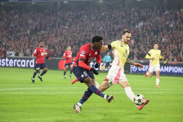 But de Jonathan DAVID (LOSC Lille) lors du match LOSC Lille vs Juventus FC, Ligue des Champions, Decathlon Arena stade Pierre Mauroy Villeneuve d Ascq, le 5 novembre 2024 - photo Laurent Sanson Panoramic FOOTBALL : LOSC Lille vs Juventus FC - Ligue des Champions - 05 11 2024 LaurentSanson Panoramic 
