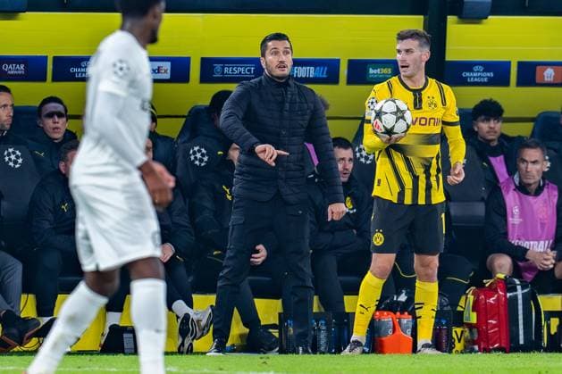 05.11.2024, Borussia Dortmund vs. Sturm Graz, UEFA Champions League, 4. Spieltag Pascal Gross (Borussia Dortmund, 13) Nuri Sahin (Borussia Dortmund, Trainer) Copyright: xBahhoxKarax